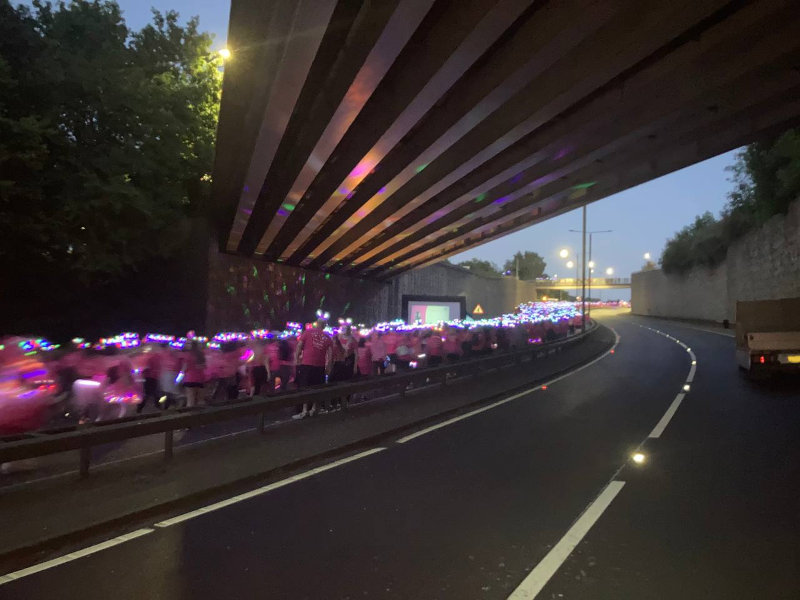 Some of the 3000 walkers on the closed carriage way